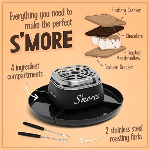 Nostalgia Tabletop Indoor Electric S'mores Maker - Smores Kit With Marshmallow Roasting Sticks and 4 Trays for Graham Crackers, Chocolate, and Marshmallows - Movie Night Supplies - Black thumbnail 5