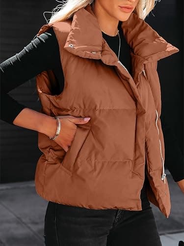 ANRABESS Women Puffer Vest Sleeveless Zip Up Stand Collar Quilted Lightweight Jacket Winter Warm Puffer Padded Down Outerwear thumbnail 2