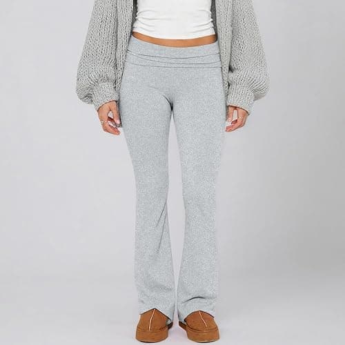 Slakkenreis Flare Leggings for Women Fold Over Wide Leg Yoga Pants Y2K Low Rise Sweatpants Plus Size Workout Cotton Leggings thumbnail 5