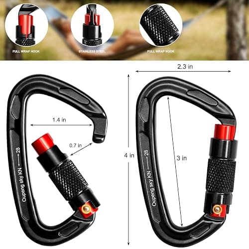 Auto Locking Carabiner Clips - 28KN (6172lbs) Heavy Duty Caribeaners ，2PCS Large Carabiner Clip for Keychains，Hammock，Camping, Gym, Hiking, Outdoor ，Dog Leash thumbnail 3