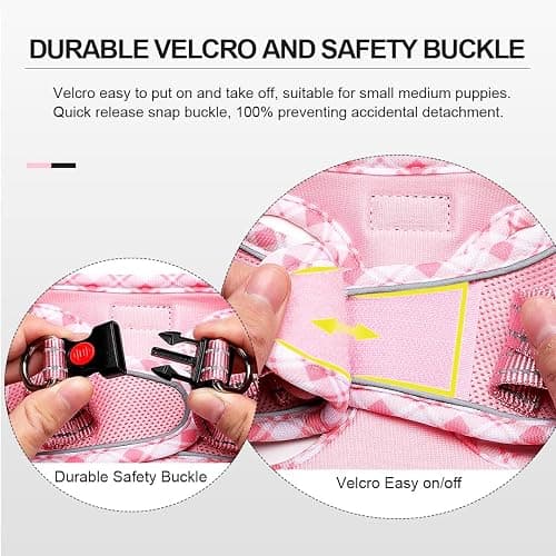 Mercano Soft Mesh Dog Harness and Leash Set, No-Chock Step-in Reflective Breathable Lightweight Easy Walk Vest Harnesses with Safety Buckle for Small Dogs, Cats (Pink, S) thumbnail 8