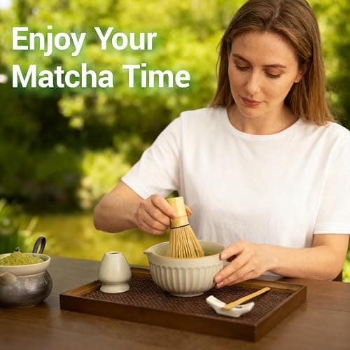 Matcha Whisk Set, Japanese Tea Ceremony Kit, 18oz Spout Bowl, Bamboo Whisk Scoop, Ceramic Holder Sifter Towel,7 pcs Matcha Tea Kit for Matcha Lovers, Christmas, Birthday Gift(White) thumbnail 2