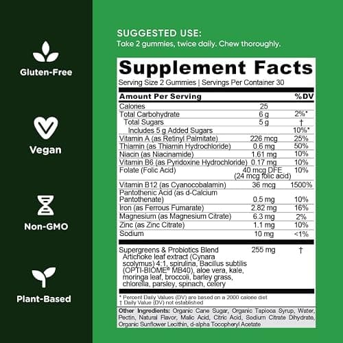 Goli SuperGreen Vitamin Gummy - 60 Count - Essential Vitamins and Minerals - Plant-Based, Vegan, Gluten-Free & Gelatin Free - Health from Within, Pack of 1 thumbnail 2