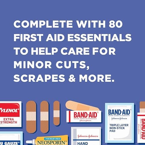 BAND-AID Brand Travel Ready Portable Emergency First Aid Kit, Minor Wound Care, Perfect for Home, Car, Camping, Travel & Outdoor Essentials, Supplies Include Bandages, Neosporin & Tylenol, 80 Piece thumbnail 7