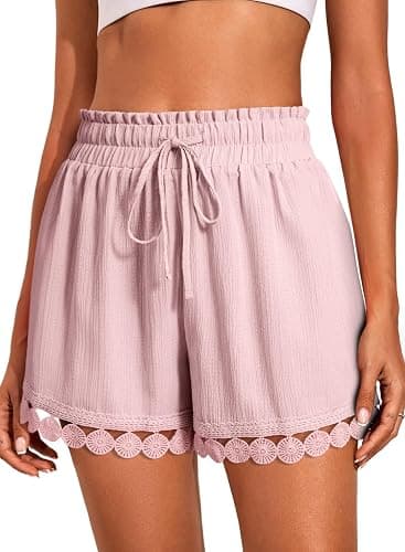 Dokotoo Womens Shorts Summer Casual Loose Elastic Waist Drawstring Lace Boho Beach Cover Up Shorts - Image 1