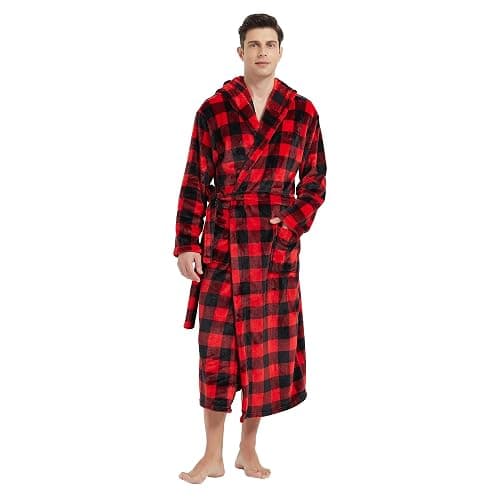 Vulcanodon Mens Robe with Hood, Fleece Bathrobe Plush Robes for Men thumbnail 3