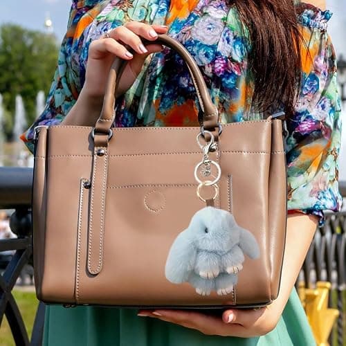 YIKISVUJ 2 Pieces Plush Rabbit Keychain, Soft Mini Bunny Keyring, Cute Key Pendant Chain, Handbag Purse Decoration (Gray + Blue) thumbnail 5