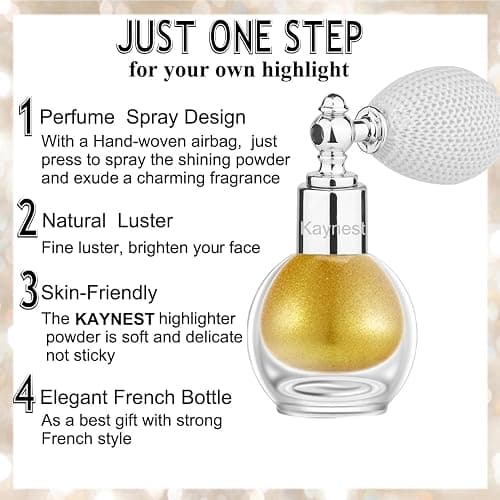 Gold Highlighter Spray, Loose Shimmer Powder High Gloss Makeup Mist for Body, Face, Hair, Long Lasting Glitter Hairspray for Festive Party, Stage Shows, Nightclubs, Bar thumbnail 4