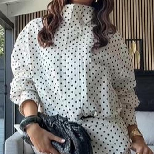JoinQueen Women Polka Dot Jacket Stand Collar Cropped Jackets Zip Up Coat Casual Fashion Coat Fall Spring Jacket with Pockets thumbnail 2