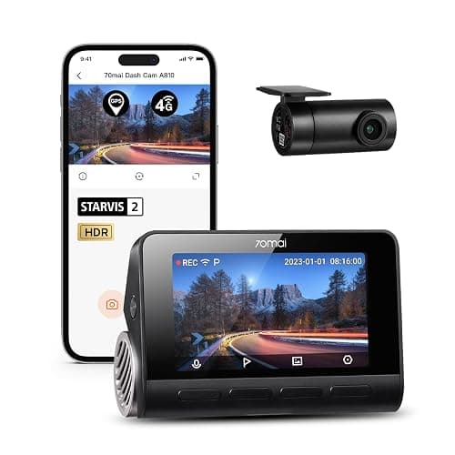70mai A810 4K Dash Cam Front and Rear, Dual Dash Camera for Cars with Starvis 2 HDR Night Vision, 4G LTE Support, ADAS, Built in GPS & WiFi, 24/7 Parking Mode, AI Motion Detection, Time-Lapse - Image 1
