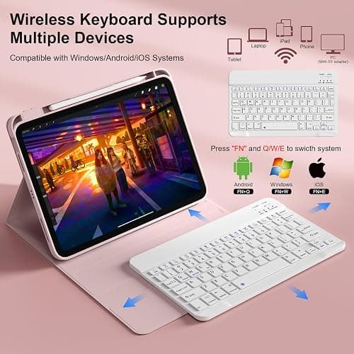 IAMKHO Keyboard Case for iPad Air 11 Inch (M3/M2) 2025/2024, iPad Air 5th/4th Generation 10.9 Inch 2022/2020, Detachable Wireless Bluetooth Keyboard Built-in Right Side Pencil Holder, Pink thumbnail 3