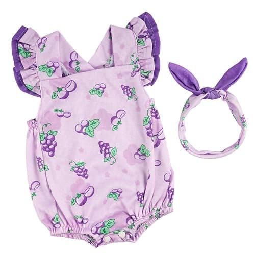 BABESIDE 2 Pcs Reborn Baby Doll Clothes Set for 17-22 Inch Babydolls, Fruit Pattern Baby Dolls Clothes Accessories with Headband for Realistic Babydoll Girl, Purple Grapes - Image 1