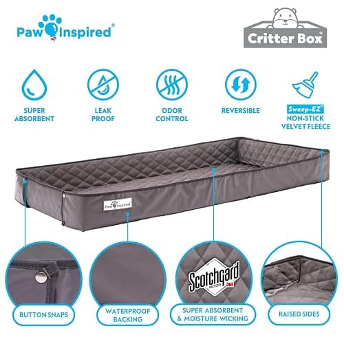 Paw Inspired Critter Box | Washable Guinea Pig Cage Liners with Raised Sides | Fleece Bedding for Guinea Pigs Rabbits, Hamsters, Small Animals | Edge Protected Pee Pads (2x4 (12" Grids)) thumbnail 4
