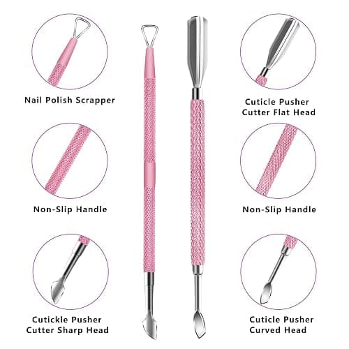Cuticle Trimmer with Cuticle Pusher and Scissors, Cuticle Remover Professional Durable Pedicure Manicure Tools, Stainless Steel Cuticle Nipper Cutter Clipper for Fingernails and Toenails (Pink) thumbnail 3
