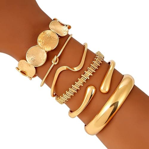 ILGANT Gold Bangle Bracelets for Women Gold Plated Chunky Cuff Bangle Bracelet Stackable Multi Layer Bangles Fashion Jewelry Set thumbnail 2