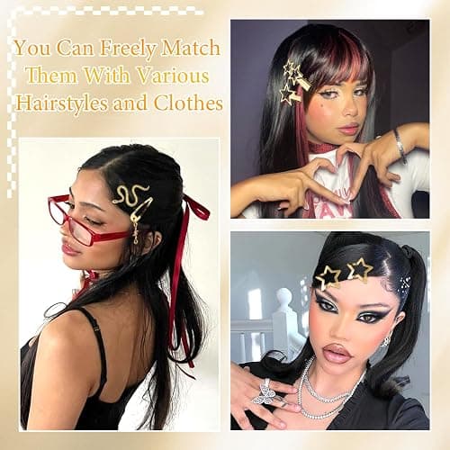 SAWINDA 15Pcs Gold Snake Star Hair Clips Y2k Snap Hair Barrettes for Women Water Drop Non Slip Hair Pins Christmas Metal Heart Clips for Hair Cute Cool Y2k 2000s Accessories for Girls thumbnail 7