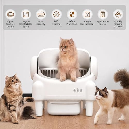 Self Cleaning Litter Box,Open Top Automatic Litter Box with App Control for Multiple Cats, Safety Sensors Protection, Odor Control Includes 2 roll Liners,Large Waste Bin, Cream White thumbnail 5