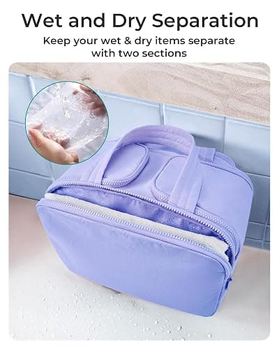 BAGSMART Travel Toiletry Bag, Crush Toiletry Bag for Women, Wide-open Puffy Toiletry Bags for Traveling, Large Travel Cosmetic Makeup Bag Organizer for Accessories,Toiletrie, Purple thumbnail 4