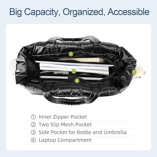 Y.U.M.C. Quilted Puffer Tote Bag for Women- Stylish Multi-Way Carrying Shoulder Bag with Laptop Compartment thumbnail 4