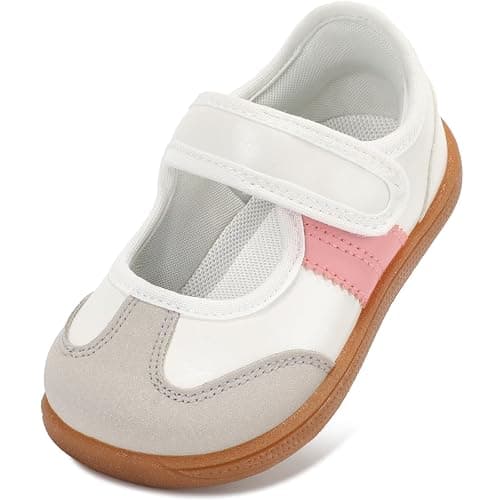 WIDE TOE BOX Toddler Girl Mary Jane Classic Sneakers Barefoot Walking Shoes for School with Hook and Loop - Image 1