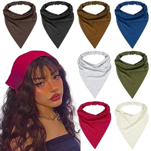 WOVOWOVO 8 Pcs Hair Scarf Headband for Women Girls Non Slip Elastic Boho Triangle Head Scarf Bandana - Image 1