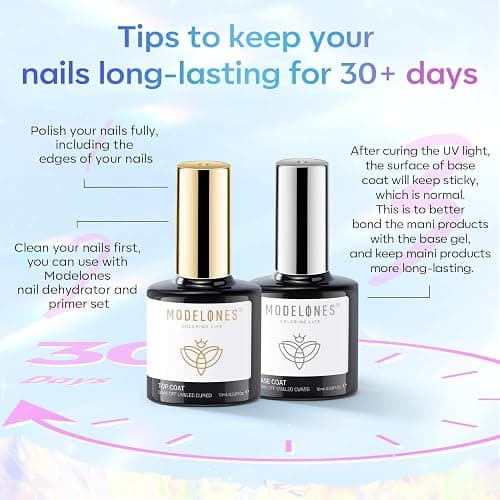 Modelones Gel Top Coat and Base Coat, 2Pcs 10ml Gel Nail Polish No Wipe Top and Base Coat Set, Glossy Shine Long Lasting LED Soak Off For Home DIY and Nail Salon thumbnail 3