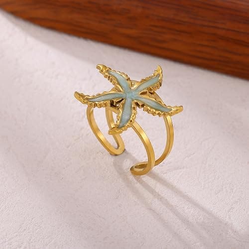 Zxcog Gold Starfish Beach Ring for Women Boho Beach Starfish Open Ring Unique Ocean Summer Star Rings Trendy Elegant Jewelry Accessories thumbnail 6