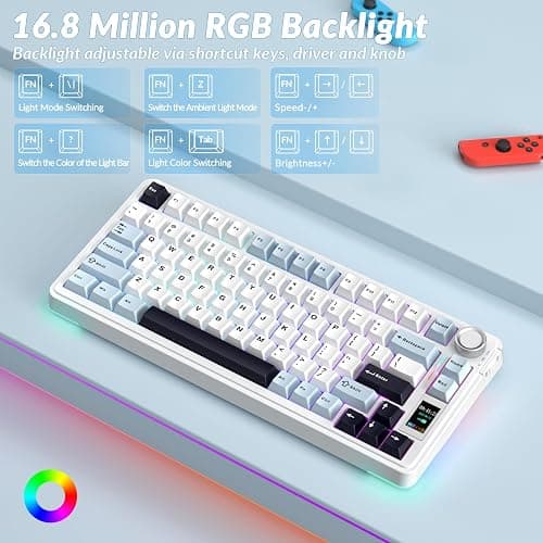 AULA S75 PRO Wireless Mechanical Keyboard with Screen&Knob, 75% Hot Swappable Gaming Keyboard with Pre-lubed Switches, RGB Backlit, PBT Keycaps Creamy Sounding Pc Gaming Keyboards thumbnail 6