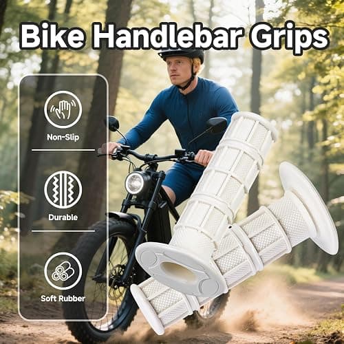 1 Pair Bike Handlebar Grips Compatible with Ridstar q20, 7/8" 22mm 24mm Motorcycle Hand Grips, Soft Rubber Motorcycle Grip, with Non-Slip Half Waffle, White Grip for Dirt Bike, Bicycle Accessories thumbnail 2