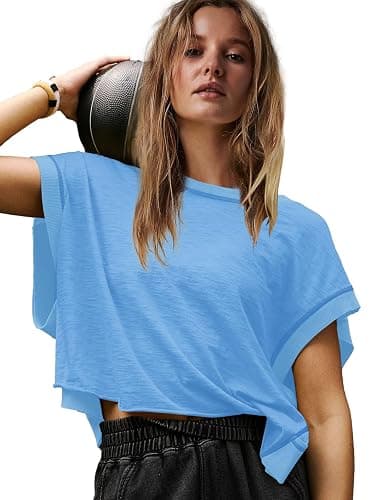 Panadila Womens Open Back Workout Top Oversized Workout T Shirts Backless Athletic Shirt Short Sleeve Baby Tee thumbnail 2