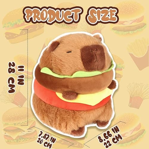 CHDBLOCK Hamburger Capybara Plush Toy - 11 Inch Cute Capybara Stuffed Animal, Kawaii Capibara Plushie for Kids and Adults Hamburger Plush thumbnail 3