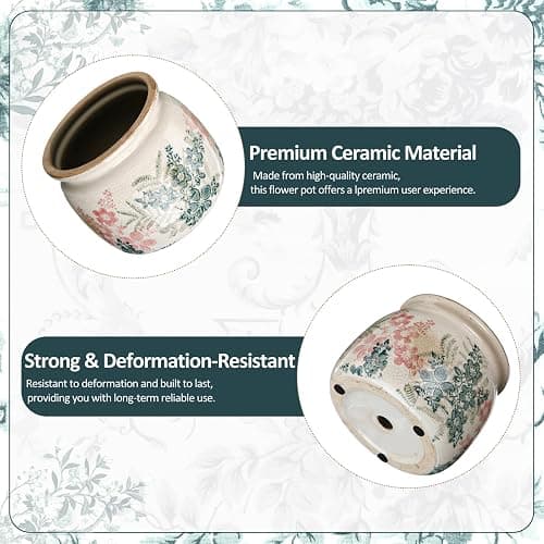 Ninehaoou Vintage Planter Large Ceramic Plants Pot Green Pink Rose Ice Cottage Scroll Vase Flower Vase Pot Indoor Plants Home Decor Farmhouse Antique Decorative Gifts | Ice Cottage Scroll Vase Flower Vase Pot Indoor Plants Home Decor Farmhouse Antique Decorative Gifts thumbnail 4