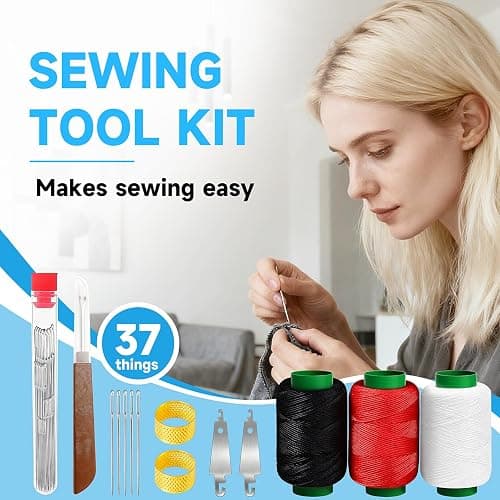 Big Eye Steel Sewing Needles Kit, Portable Hand Sewing Set, 37PCS Stainless Steel Sewing Needle Kit, Steel Needles for Hand Sewing, Punch Needle Kit Repair Tools for Beginners & Daily Use thumbnail 2