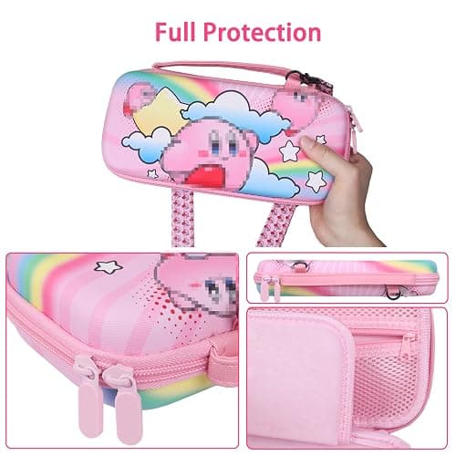 TIKOdirect Carrying Case for Nintendo Switch & OLED Mode, Cute Portable Travel Bag in Newest Updated Design of Pink Interior with an Adjustable Shoulder Strap, Pink Kirby thumbnail 4