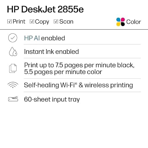 HP DeskJet 2855e Wireless All-in-One Color Inkjet Printer, Scanner, Copier, Best-for-home, 3 month Instant Ink trial included. This printer is only 2.4 ghz capable. (588S5A) thumbnail 3