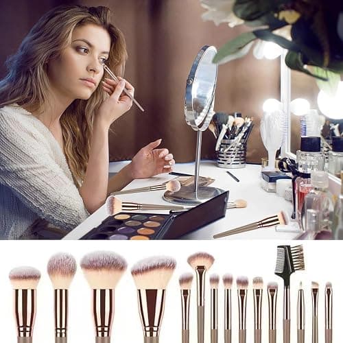 YPYMOD 15 Pezzi Set Pennelli Make up, Pennelli Trucco Professionale con Trousse in Pelle PU, Adatti per il Fondotinta Misto, Correttore, Blush, Ombretto, Contouring thumbnail 5