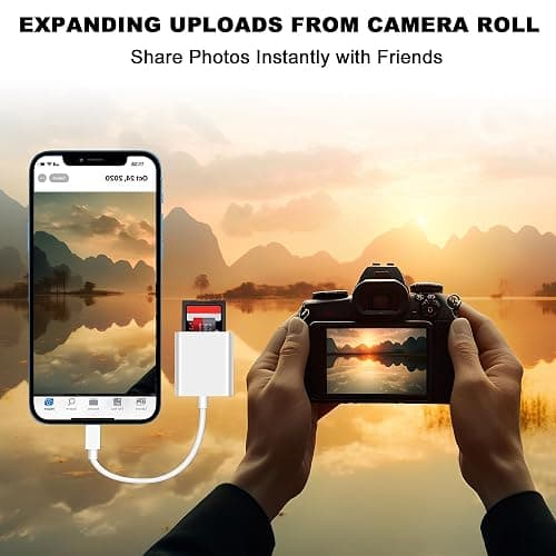 Lightning to Sd Card Reader for iPhone Camera, [Apple MFi Certified] Dual Card Slot Memory Card Readers Supports SD and TF Card, Plug and Play Sd Card Adapter Compatible with iPhone - Lightning SD Card Reader thumbnail 9