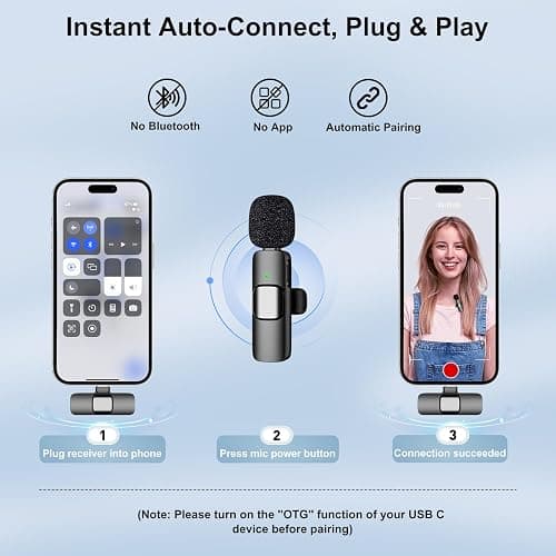PoP voice USB C Mini Wireless Lavalier Microphone for iPhone/Android, Lapel Mic with Noise Reduction, Lav Mic for Video Recording, Tiny Microphone Content Creator Interview for Tiktok, YouTube, Vlog thumbnail 6