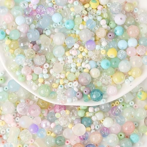 ToBeIT 300g Assorted Glass Beads Cracked Bead Spacer Seed Beads Set Multiple Sizes Glass Bead Craft Beading Bulk for Jewelry Making DIY Craft Bracelets Necklace Key Chains - Image 1