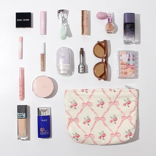 Cosmetic Bags for Women - Corduroy Cosmetic Bag Aesthetic Women Handbags Purses Smile Dots Makeup Organizer Storage Makeup Bag Girls Case Bags (Flowers-Apis) thumbnail 5