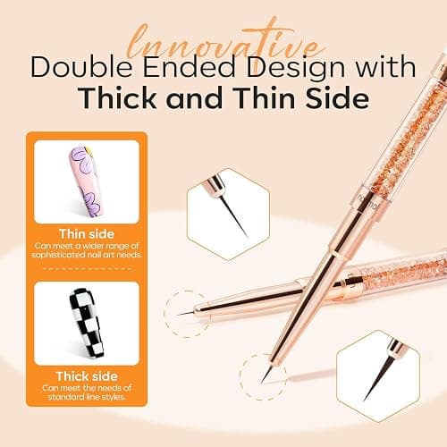 modelones Nail Art Brushes, Super Fine Liner Nail Brush Kit Dual-ended 7/11/15/20mm for Gel Polish Thin Lines, Precise Details, Fine Drawing Painting Design Acrylic Rhinestone Handle Salon & DIY Use thumbnail 4