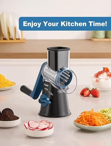 Geedel Rotary Cheese Grater Cheese Shredder - Upgraded 5-in-1 Cheese Grater with Handle and Strong Suction Base, Multi-purpose Vegetable Slicer Ice Shaver Nuts Grinder for Ice, Vegetables, Fruit, Nuts thumbnail 2