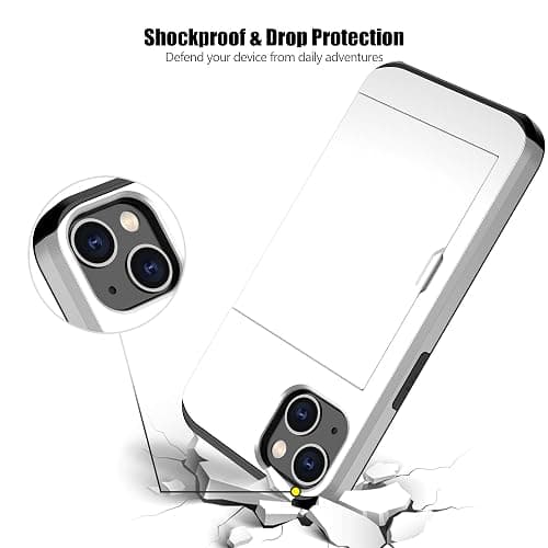 Nvollnoe for iPhone 13 Case with Card Holder Heavy Duty Protective Dual Layer Shockproof Hidden Card Slot Slim Wallet Case for iPhone 13 for Women&Men(White) thumbnail 5