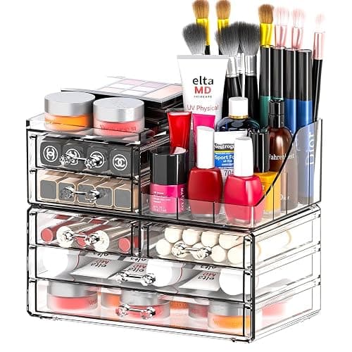 SUOXING Clear Acrylic Makeup Organizer for Vanity,Bathroom,Dresser,6 Drawer Cute Make up Organizers for Counter,Plastic Countertop Makeup Storage for Beauty,Jewelry,Brush,Cosmetic,Skin Care Organizer thumbnail 7
