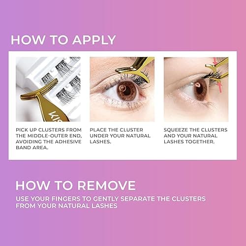 KISS imPRESS Falsies Press On Self Adhesive Eyelashes, 12mm-14mm Natural Volume Press On Lashes, Black, No Glue Needed, Invisible Band, 20 Lash Clusters & Non-Stick Applicator - Natural thumbnail 5
