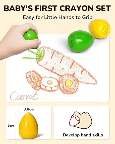 JUPITEARTH 6 Colors Egg Crayons for kids, Palm-Grasp Non Toxic Jumbo Washable Crayons for Kids, Fat Brain Toys for Art Supplies and Perfect Gifts for Boys and Girls thumbnail 3