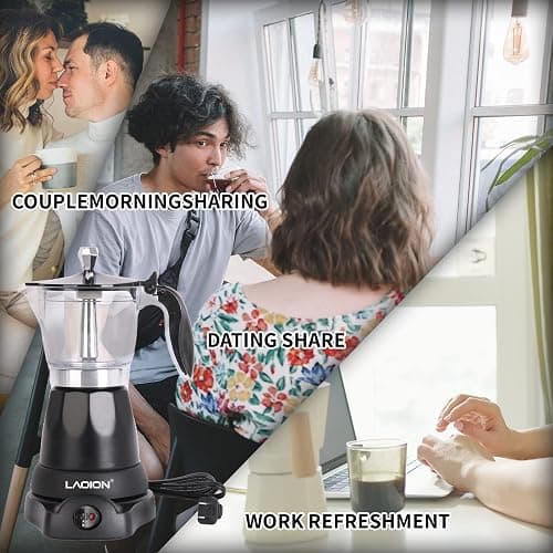 LAOION Cuban Coffee Maker, 6 or 3cup Electric Espresso Coffee Maker, Portable Cafeteras Electricas Modernas, Electric Moka Pot with Detachable Base & Overheat Protection, Coffee Gift for Home Travel thumbnail 7