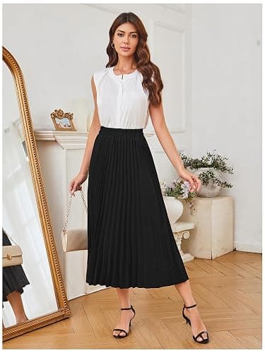 SweatyRocks Women's Casual Solid Longline Pleated Long Skirt thumbnail 5