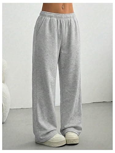 Verdusa Girl's Elastic Waist Sweatpants Wide Leg Casual Pants with Pockets Fitness Clothing thumbnail 2