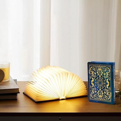 Book Lovers Gift Book Lamp, 5-Color LED, Foldable Lamp, Hot Foil Cover | 9.7 inch Large Warm ambient LED night light, ideal for bedroom, study and reading corner, perfect Christmas and holiday gift thumbnail 9
